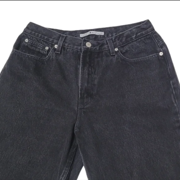 Tommy Hilfiger Vintage 90s Black Stone Wash High Waisted Tapered Leg Denim Jeans - Picture 4 of 10
